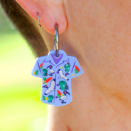 Bird Shirt Hoop Earrings - The Bin Chicken Print - 2026 Birthday Collection