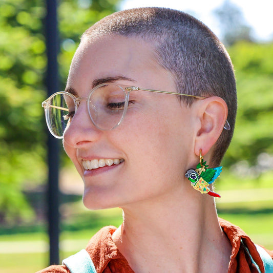 Birds in Bird Shirts - Green-Cheeked Conure Earrings - 2026 Birthday Collection