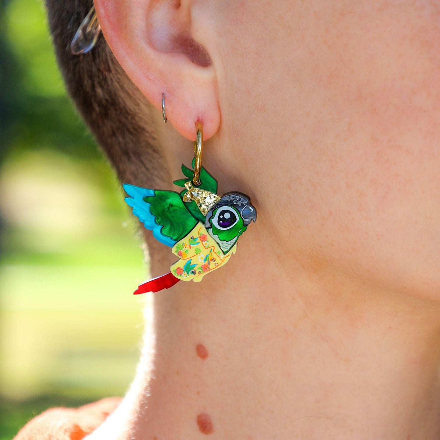 Birds in Bird Shirts - Green-Cheeked Conure Earrings - 2026 Birthday Collection