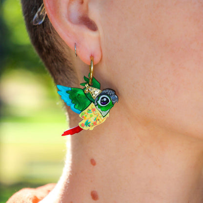 Birds in Bird Shirts - Green-Cheeked Conure Earrings - 2026 Birthday Collection