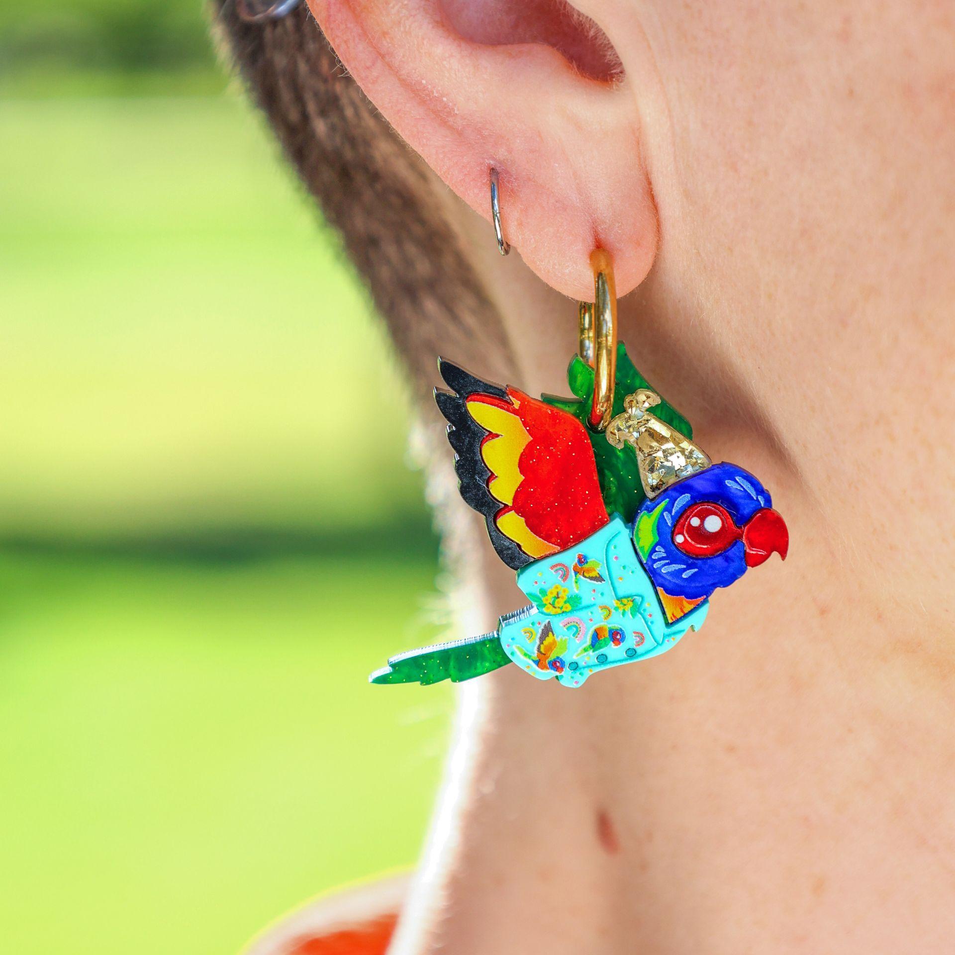 BINKABU Rainbow Lorikeet Bird Shirt Earrings