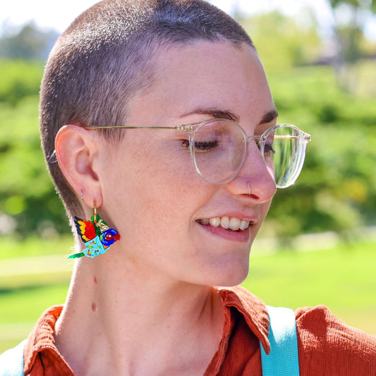 BINKABU Rainbow Lorikeet Bird Shirt Earrings