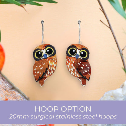 Boobook/Morepork Owl Studs - Statement Bird Earrings