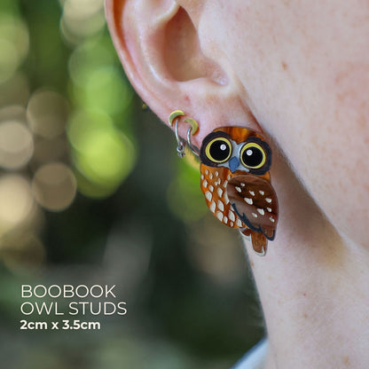 Boobook/Morepork Owl Studs - Statement Bird Earrings