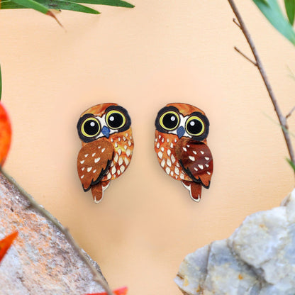 Boobook/Morepork Owl Studs - Statement Bird Earrings