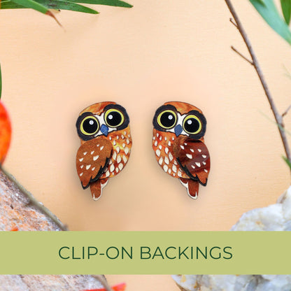 Boobook/Morepork Owl Studs - Statement Bird Earrings