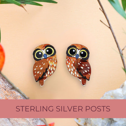 Boobook/Morepork Owl Studs - Statement Bird Earrings