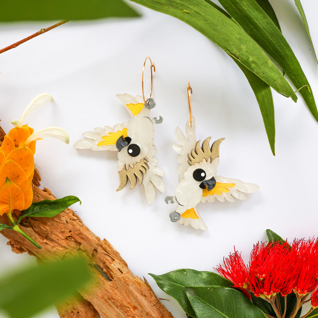 Sulphur-Crested Cockatoo Hoops - Statement Bird Earrings