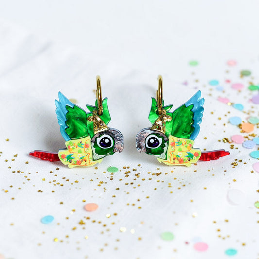 Birds in Bird Shirts - Green-Cheeked Conure Earrings - 2026 Birthday Collection