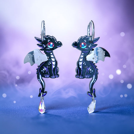 COSMO - 3D Dragon Earrings - Acrylic + Polished Stainless Steel