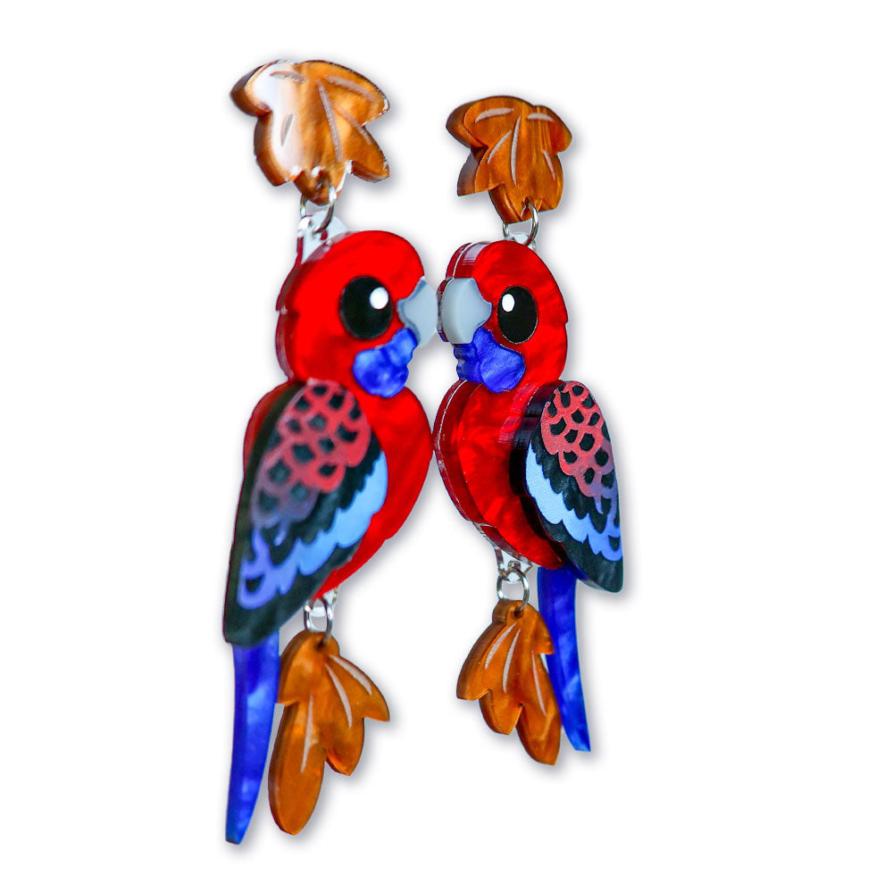 Crimson Rosella Earrings - Statement Bird Earrings