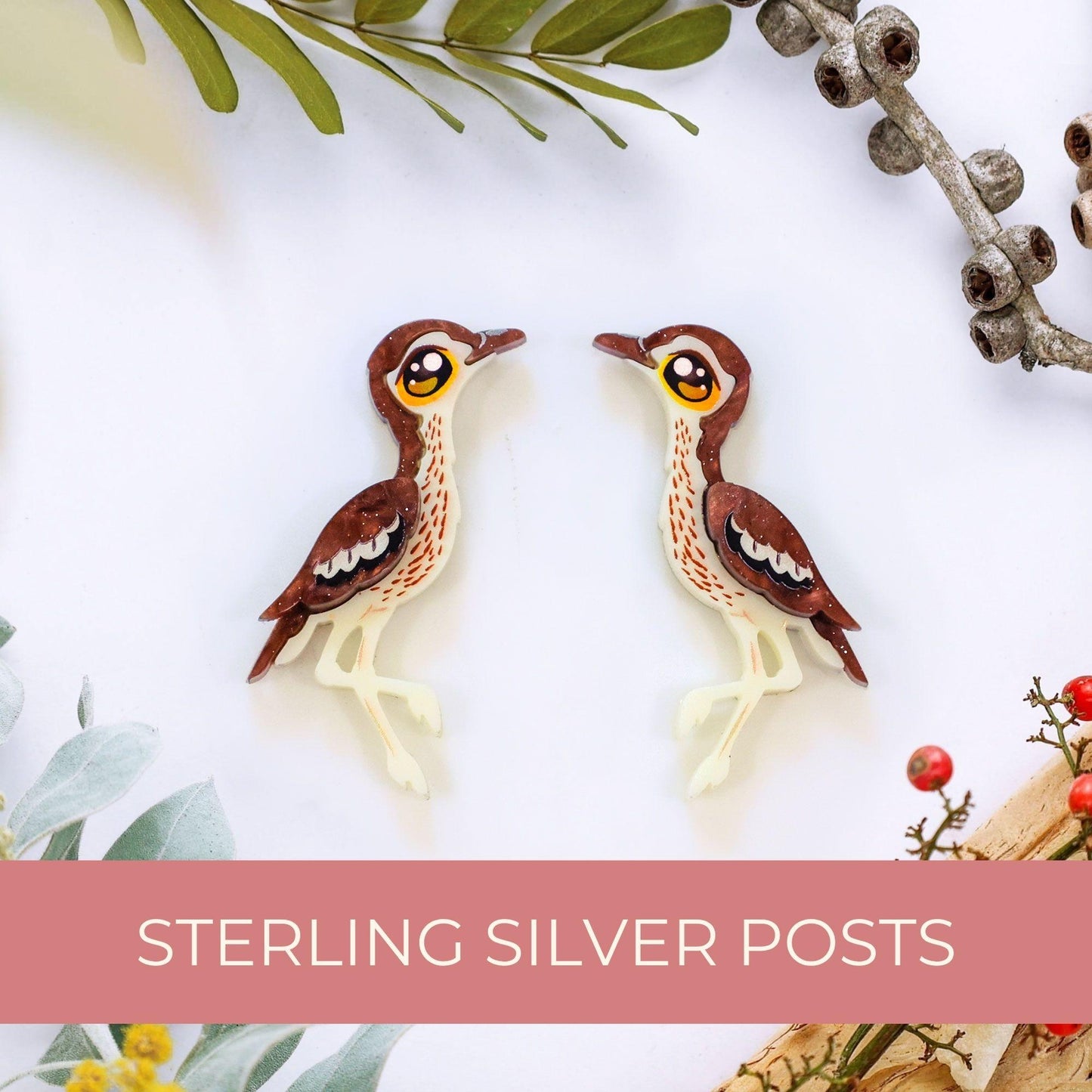 Bush Stone-Curlew Earrings - Statement Bird Earrings