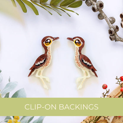 Bush Stone-Curlew Earrings - Statement Bird Earrings