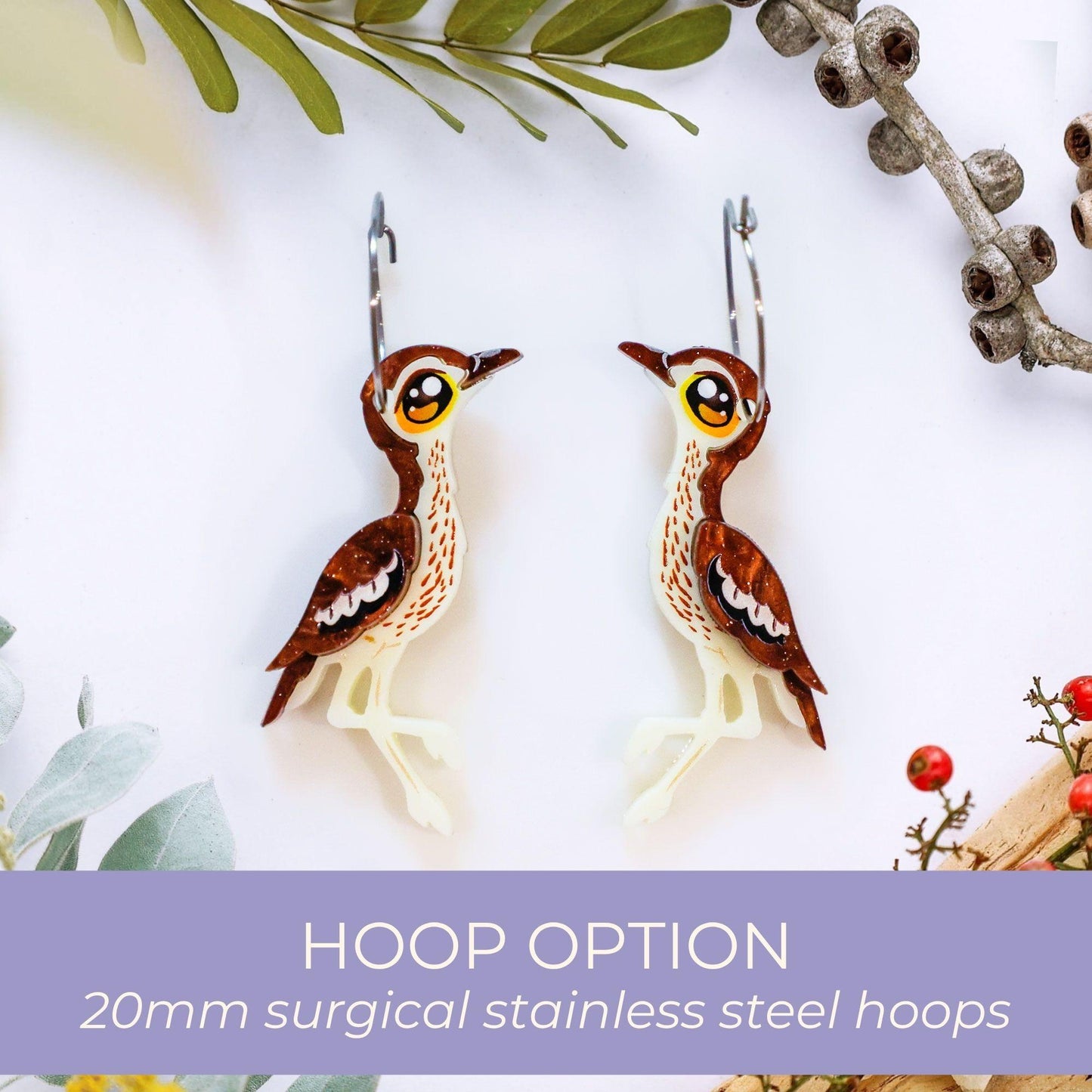 Bush Stone-Curlew Earrings - Statement Bird Earrings