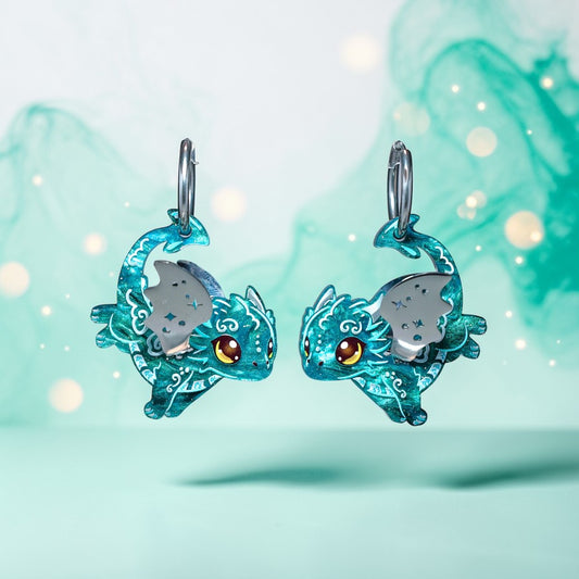 GALAXA - 3D Dragon Earrings - Acrylic + Polished Stainless Steel