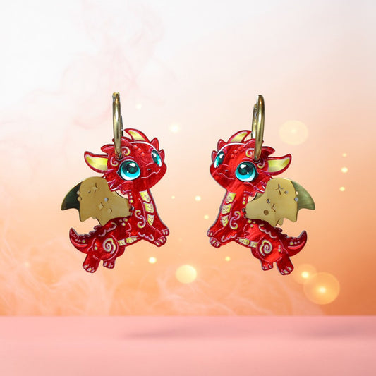 NOVA - 3D Dragon Earrings - Acrylic + 18k Gold-Plated Stainless Steel
