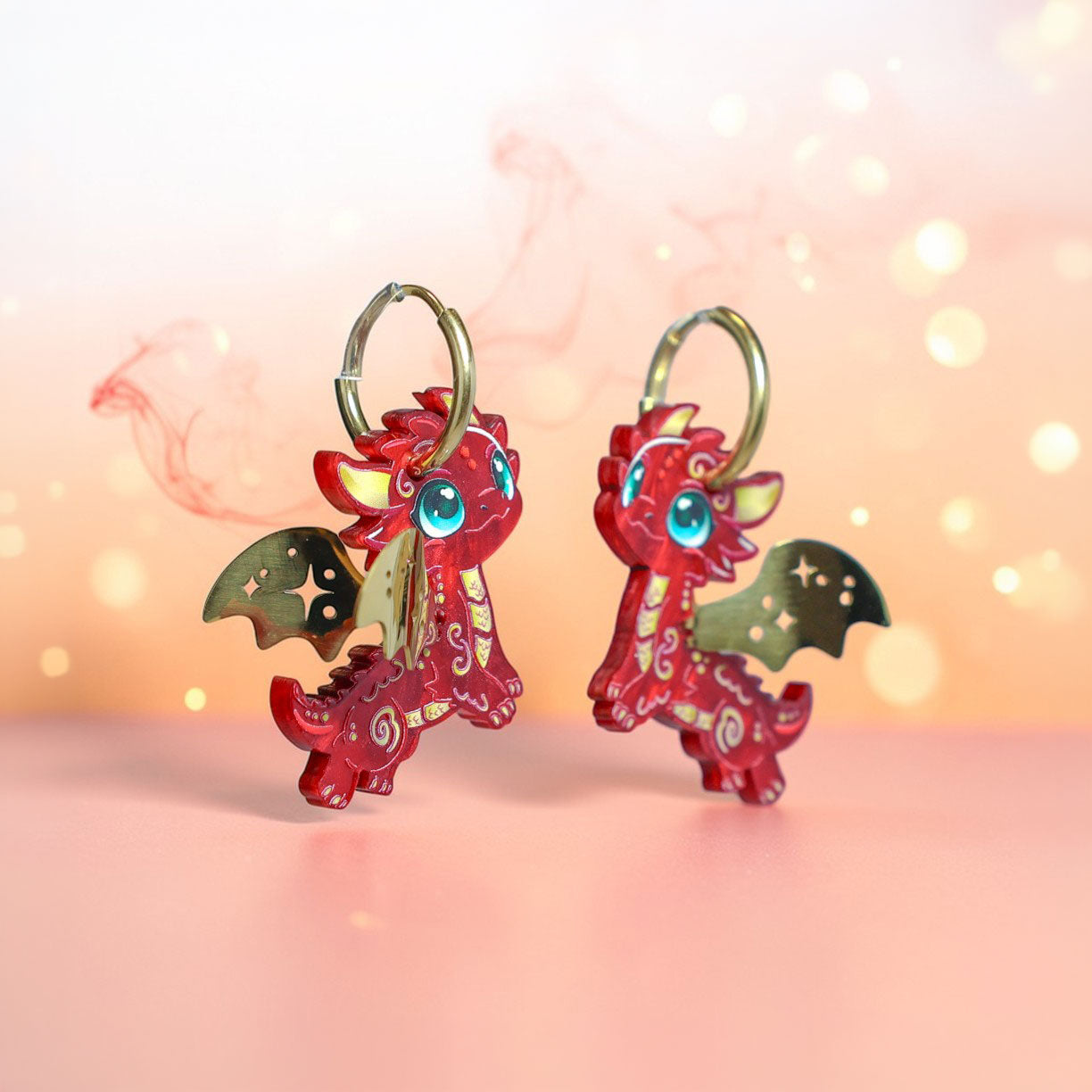 NOVA - 3D Dragon Earrings - Acrylic + 18k Gold-Plated Stainless Steel