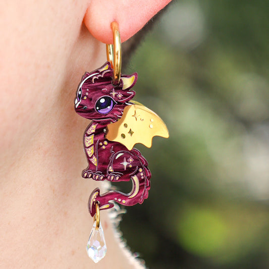 STELLA - 3D Dragon Earrings - Acrylic + 18k Gold-Plated Stainless Steel