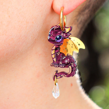STELLA - 3D Dragon Earrings - Acrylic + 18k Gold-Plated Stainless Steel