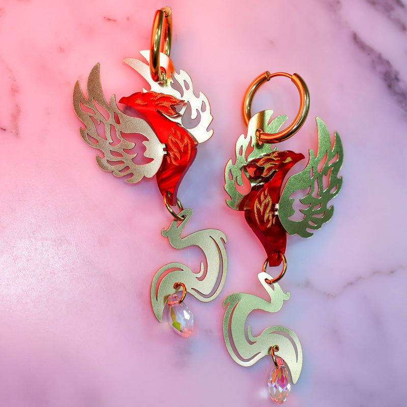 FINAL SALE: The Phoenix - 2025 Fire Elemental - Acrylic and Metal Earrings