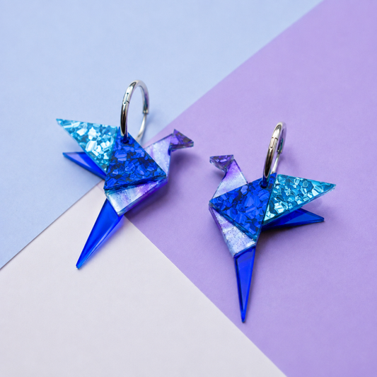 Origami-Inspired Flying Bird Hoop Earrings - Handmade Bird Earrings