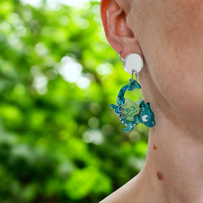 SPICE & DRAGONS - 3D 'Galaxa' Dangles - Handmade Acrylic Dragon Earrings