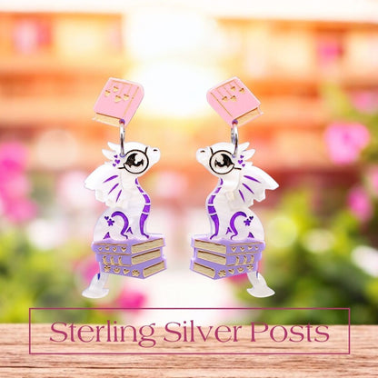 SPICE & DRAGONS - Romance-Reading 3D Book Dragon Earrings - Handmade Acrylic Dragon Earrings