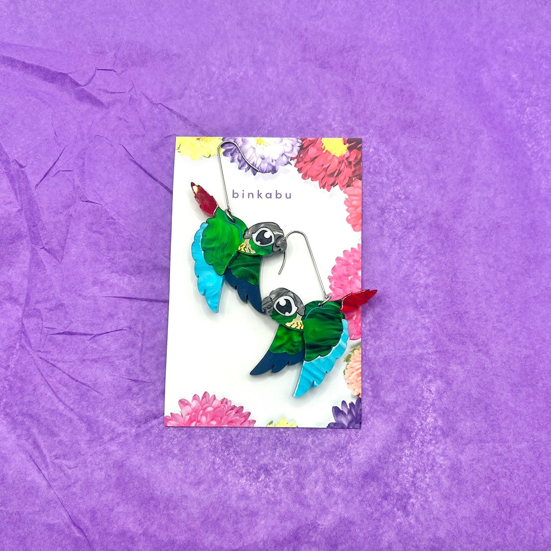 Seconds Sale Earrings - Green-Cheeked Conures - Limited - EOFYS 2026