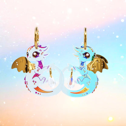 IRIS - 3D Dragon Earrings - Acrylic + Polished Stainless Steel