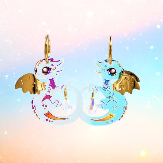 IRIS - 3D Dragon Earrings - Acrylic + Polished Stainless Steel