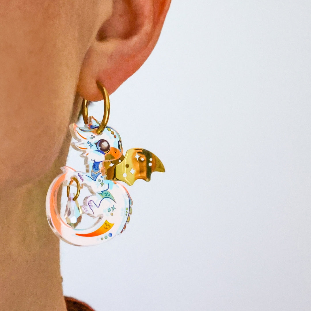 IRIS - 3D Dragon Earrings - Acrylic + Polished Stainless Steel