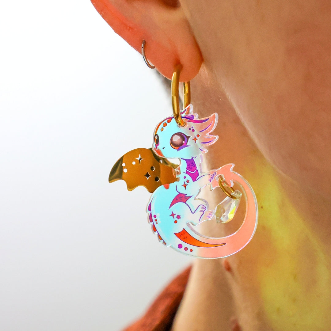 IRIS - 3D Dragon Earrings - Acrylic + Polished Stainless Steel