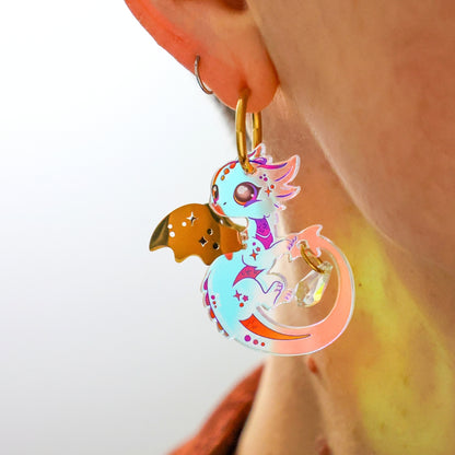 IRIS - 3D Dragon Earrings - Acrylic + Polished Stainless Steel