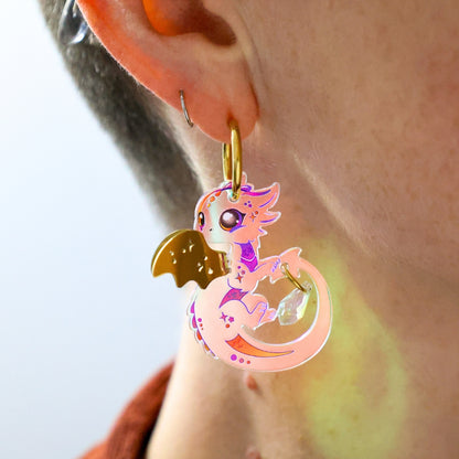 IRIS - 3D Dragon Earrings - Acrylic + Polished Stainless Steel