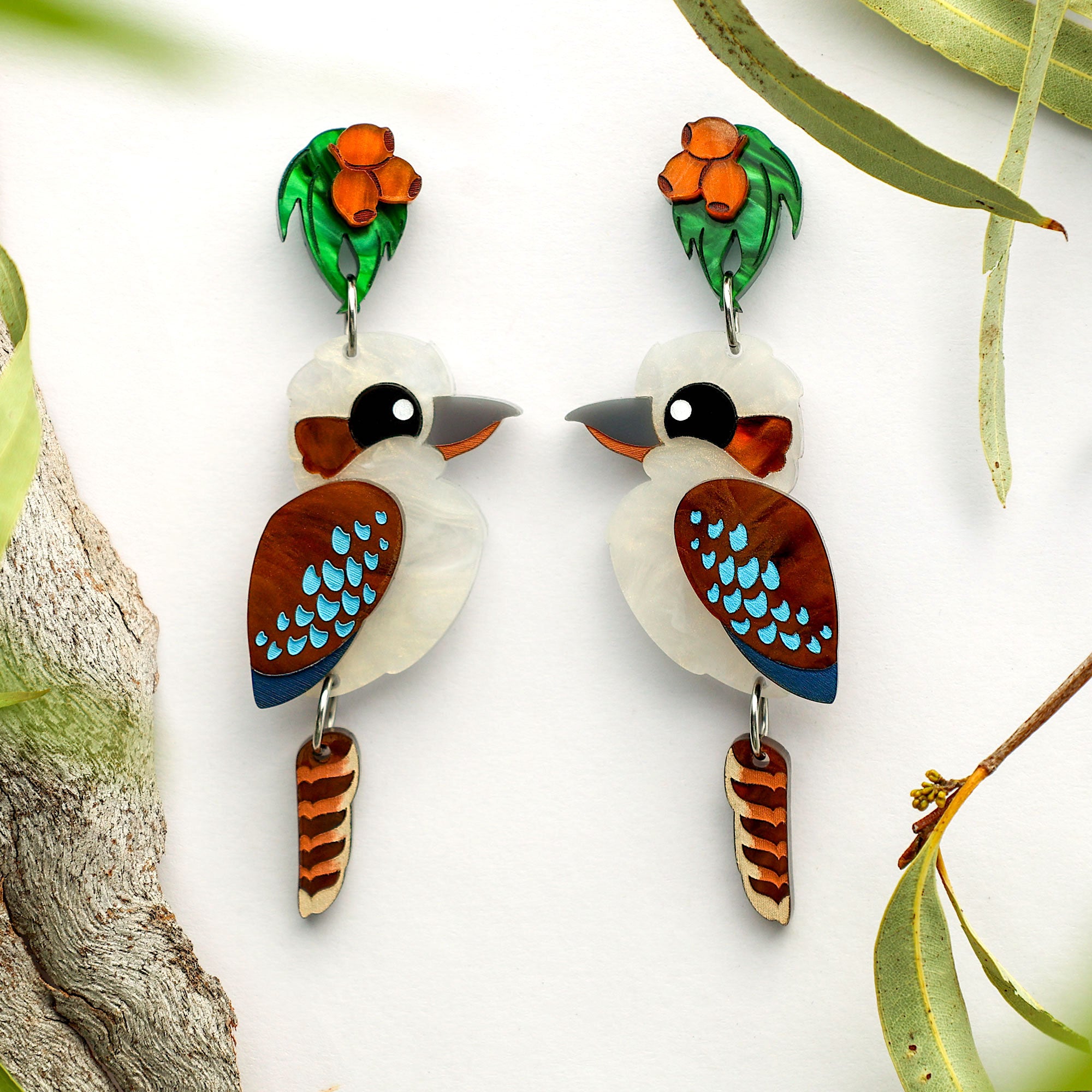 BINKABU Kookaburra handmade acrylic bird earrings
