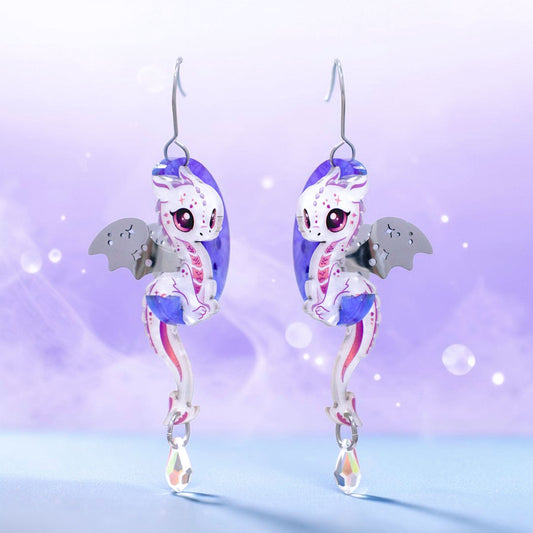 LUNA - 3D Dragon & Moon Earrings - Acrylic + Polished Stainless Steel