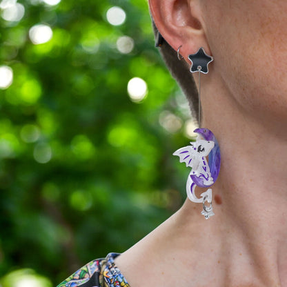 SPICE & DRAGONS - 3D Luna Moon Dragon - Handmade Acrylic Dangle Earrings