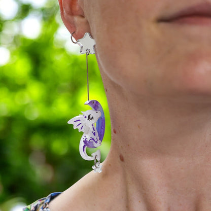 SPICE & DRAGONS - 3D Luna Moon Dragon - Handmade Acrylic Dangle Earrings