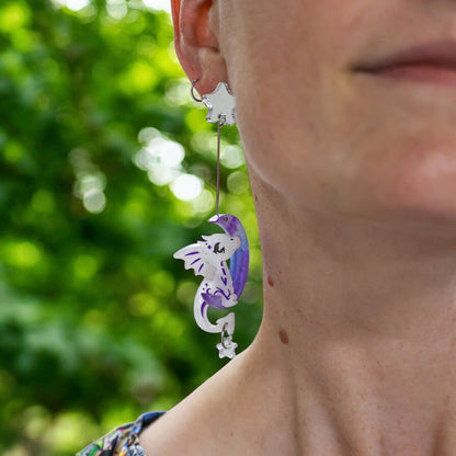 SPICE & DRAGONS - 3D Luna Moon Dragon - Handmade Acrylic Dangle Earrings