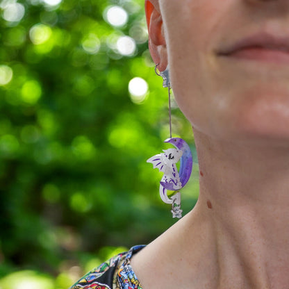 SPICE & DRAGONS - 3D Luna Moon Dragon - Handmade Acrylic Dangle Earrings