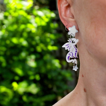 SPICE & DRAGONS - 3D ‘Luna' Star Dragon - Handmade Acrylic Dangle Earrings