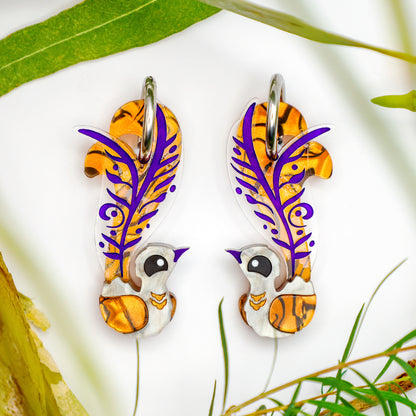 Superb Lyrebird Hoops - Statement Bird Earrings