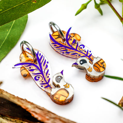 Superb Lyrebird Hoops - Statement Bird Earrings