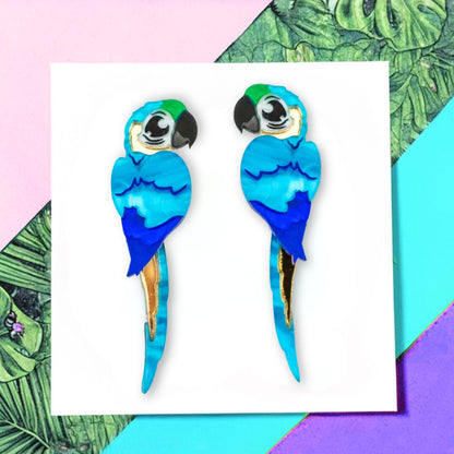 Handmade macaw earrings BINKABU bird jewellery