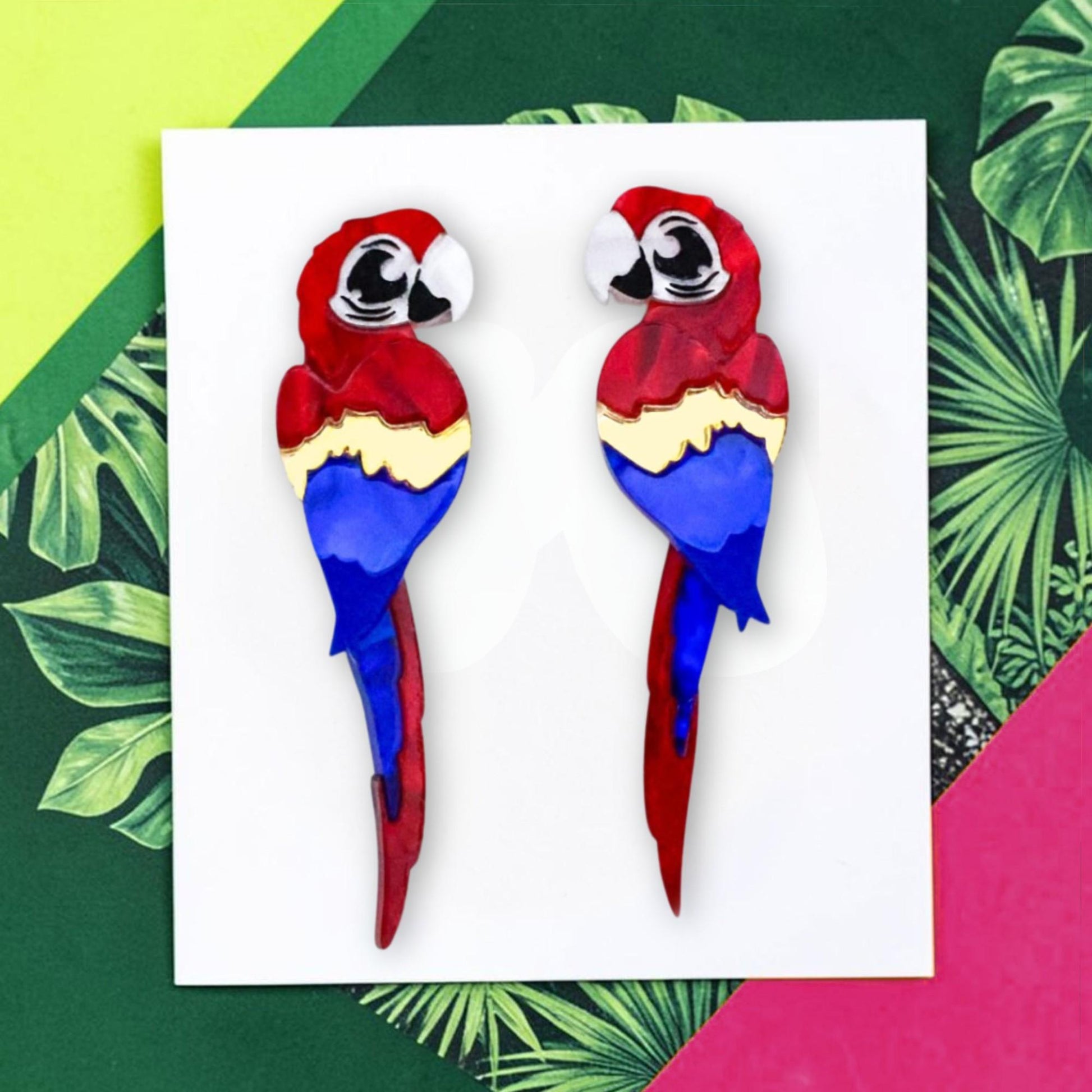 Handmade macaw earrings BINKABU bird jewellery
