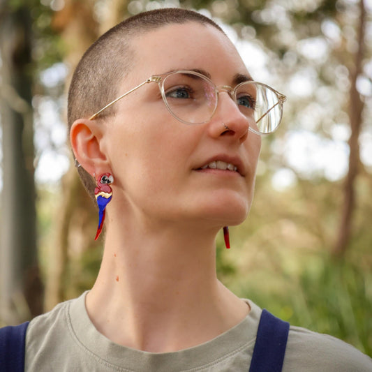 Handmade macaw earrings BINKABU bird jewellery