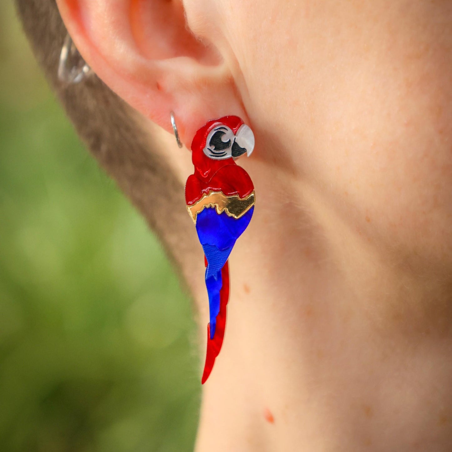Handmade macaw earrings BINKABU bird jewellery