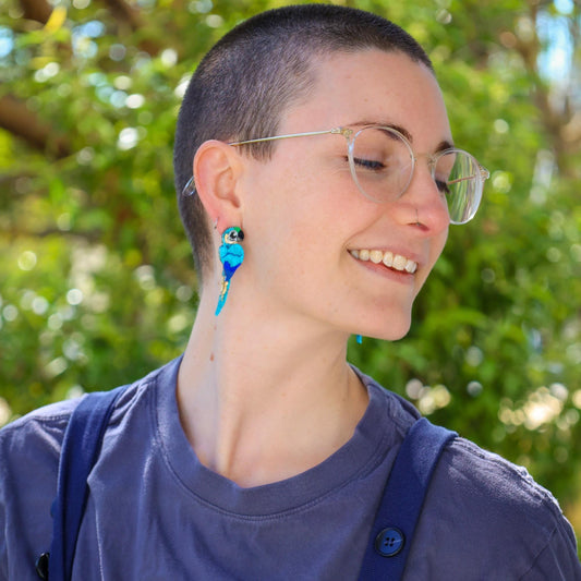 Handmade macaw earrings BINKABU bird jewellery
