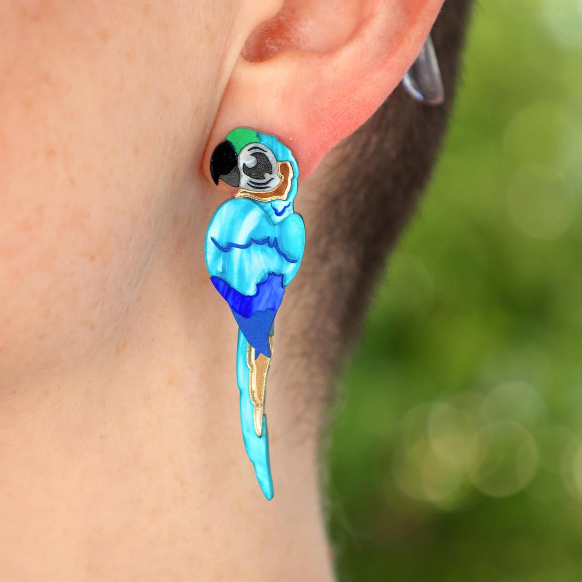Handmade macaw earrings BINKABU bird jewellery