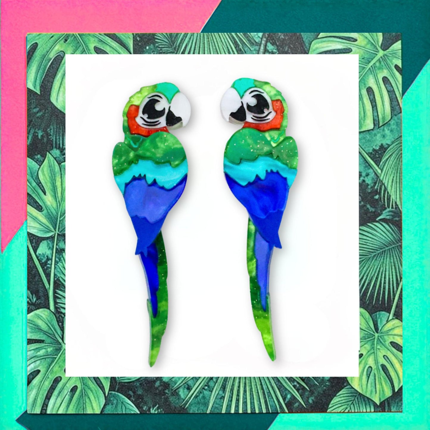 Handmade macaw earrings BINKABU bird jewellery